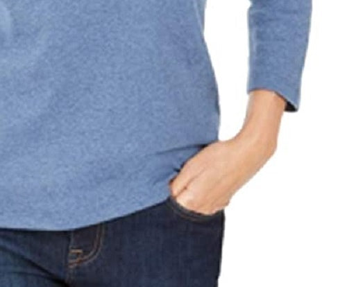 Blusa feminina Karen Scott de algodão com decote em V e acabamento em botões, azul, tamanho grande
