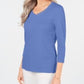 Blusa feminina Karen Scott de algodão com decote em V e acabamento em botões, azul, tamanho pequeno