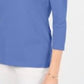 Blusa feminina Karen Scott de algodão com decote em V e acabamento em botões, azul, tamanho pequeno