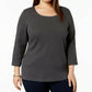 Blusa feminina Karen Scott de algodão com manga 3/4, cor carvão, tamanho extrapequeno