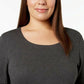Blusa feminina Karen Scott de algodão com manga 3/4, cor carvão, tamanho extrapequeno