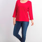 Karen Scott Blusa de algodão feminina com decote redondo, vermelha, tamanho pequeno pequeno