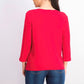 Karen Scott Blusa de algodão feminina com decote redondo, vermelha, tamanho pequeno pequeno