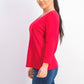 Karen Scott Blusa de algodão feminina com decote redondo, vermelha, tamanho pequeno pequeno