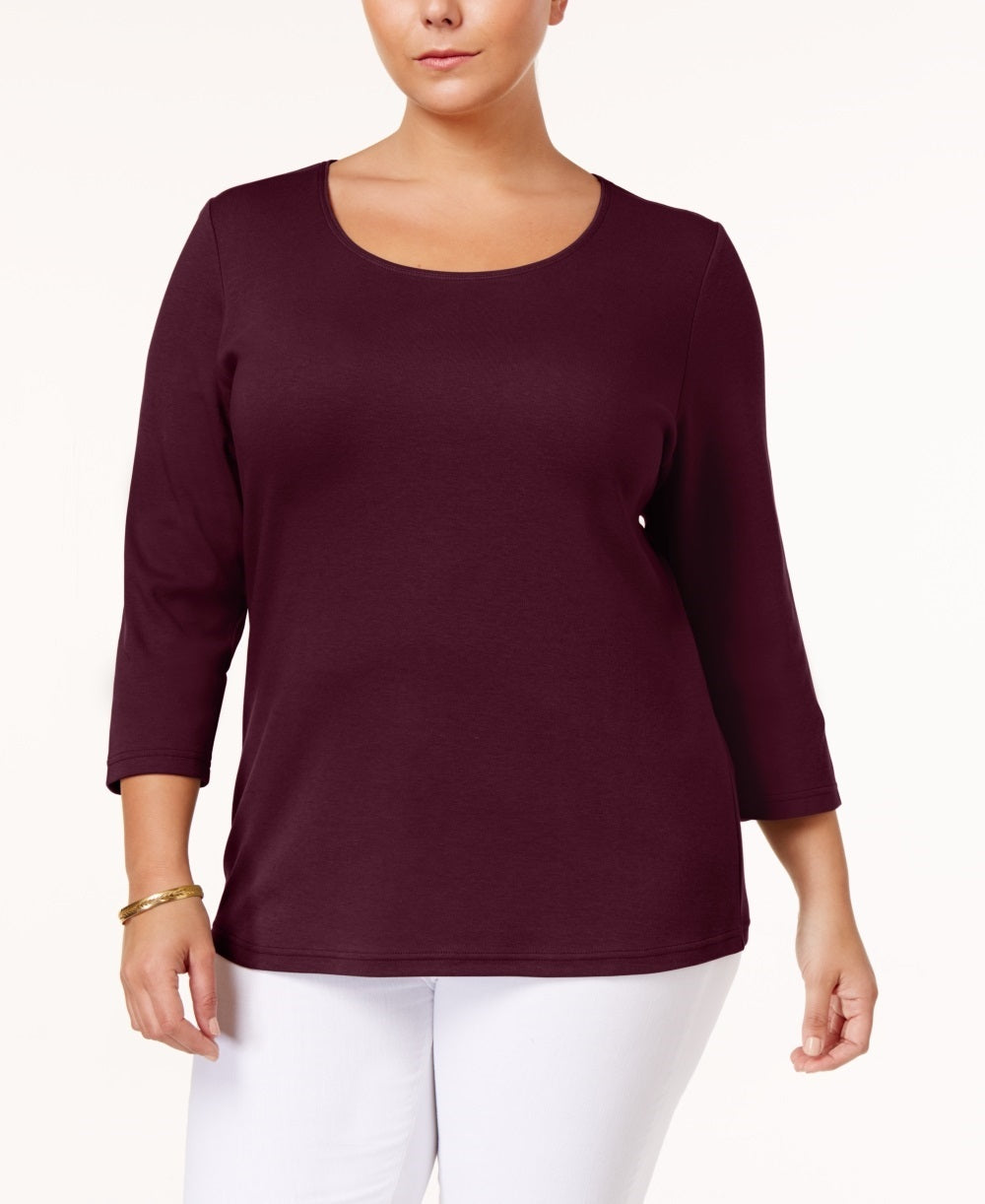 Karen Scott Blusa Feminina Plus Size Algodão Gola Redonda Tamanho 0X