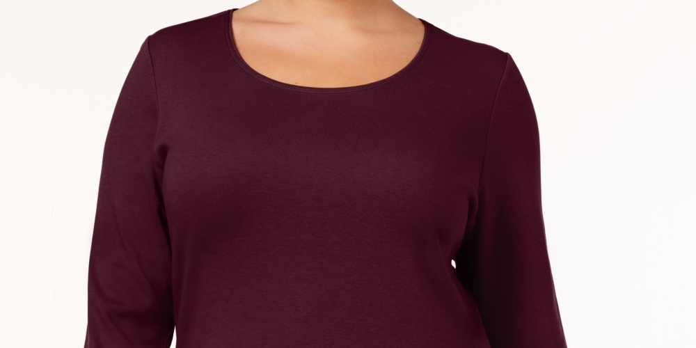 Karen Scott Blusa Feminina Plus Size Algodão Gola Redonda Tamanho 0X
