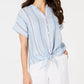 Charter Club Blusa feminina listrada de linho azul tamanho grande