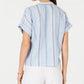 Charter Club Blusa feminina listrada de linho azul tamanho grande