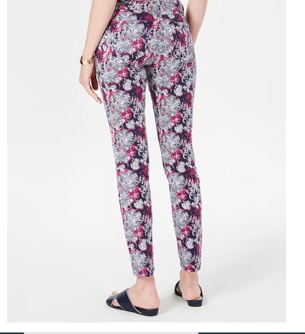 Calça jeans feminina estampada com controle de barriga Charter Club, azul, tamanho 14, pequena