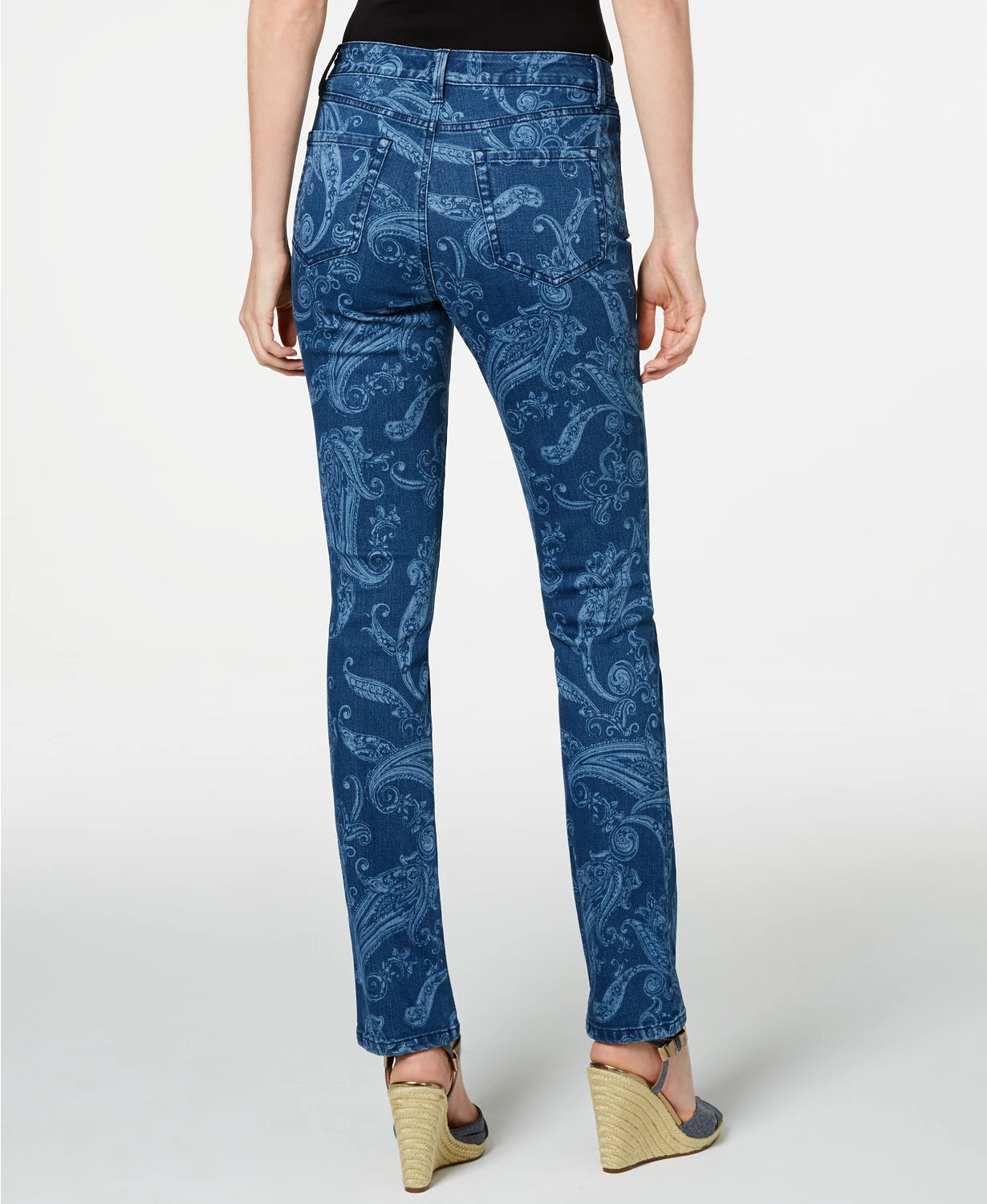 Calça jeans feminina Charter Club com estampa Paisley e perna reta, azul, tamanho 4