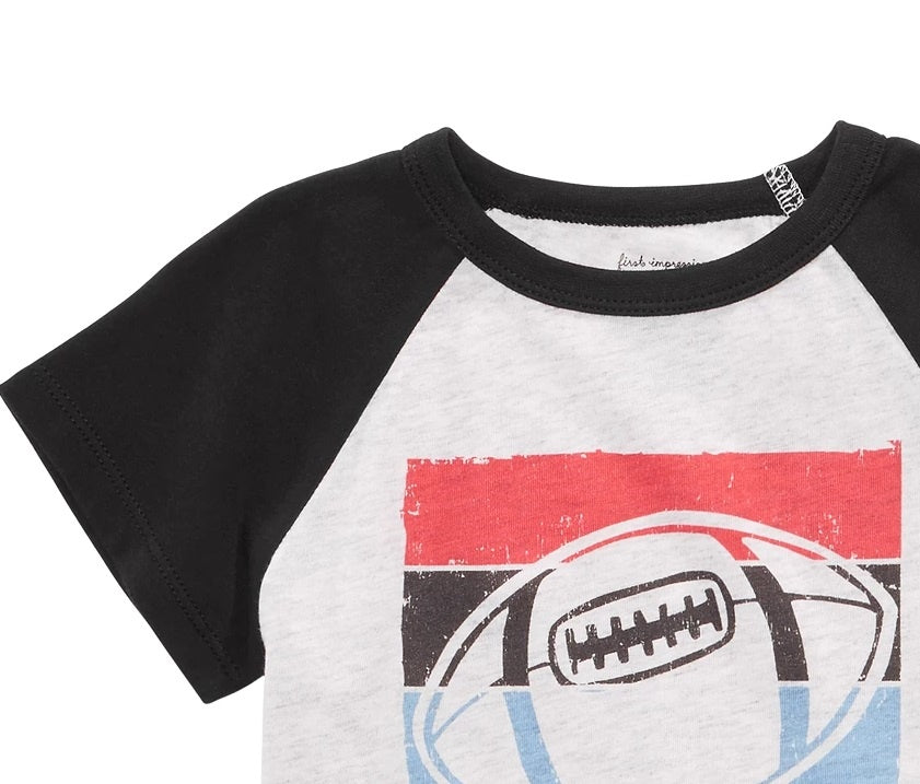 Camiseta estampada de futebol para meninos First Impressions, cinza, tamanho 3 a 6 meses
