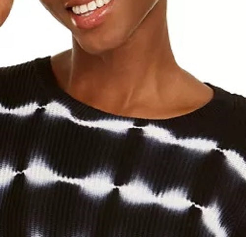 Suéter listrado de algodão tingido da INC International Concepts para mulheres, tamanho pequeno e médio, preto