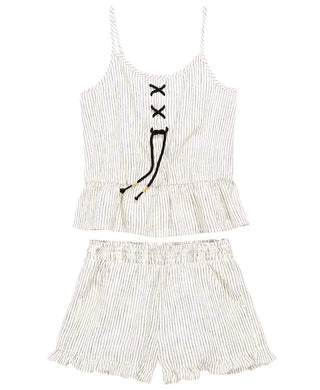 Epic Threads Big Girl's 2-Pc. Striped Tank Top & Shorts Set Natural Size Large