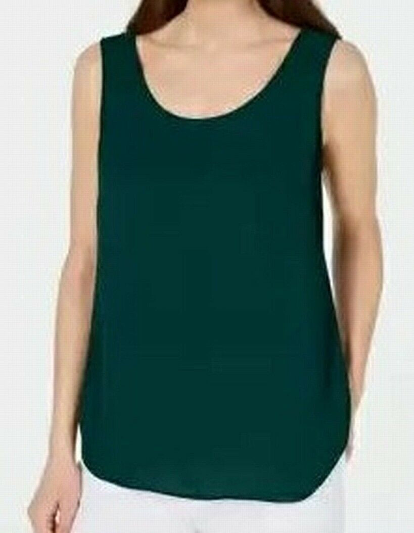 Blusa feminina Alfani sem mangas com decote redondo, verde escuro, tamanho médio