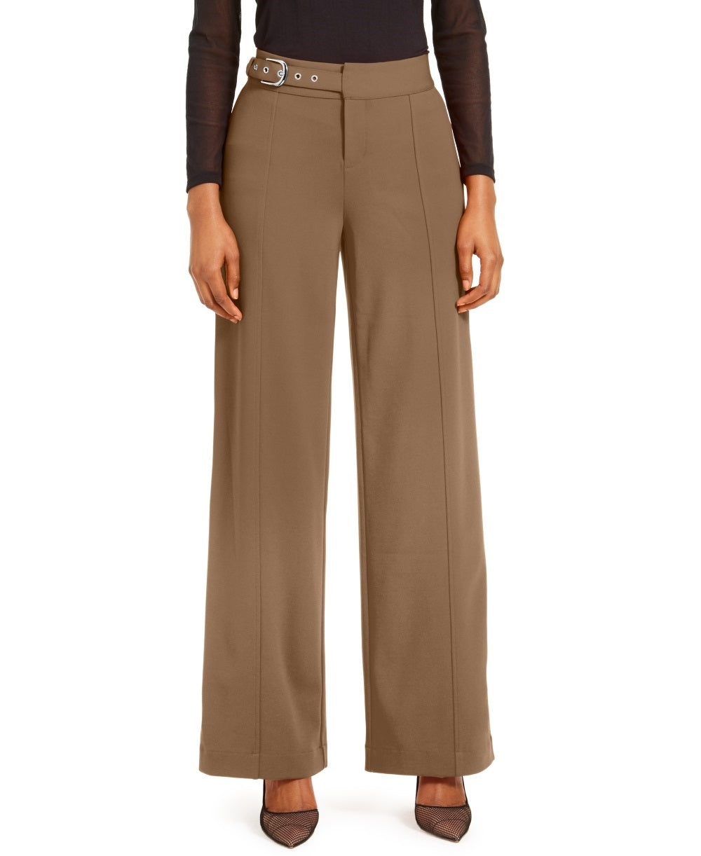 Calça feminina INC International Concepts com cinto lateral e perna larga, marrom, tamanho 2