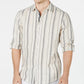 Camisa listrada masculina com botões Francis da INC International Concepts, bege-cáqui, tamanho extra pequeno
