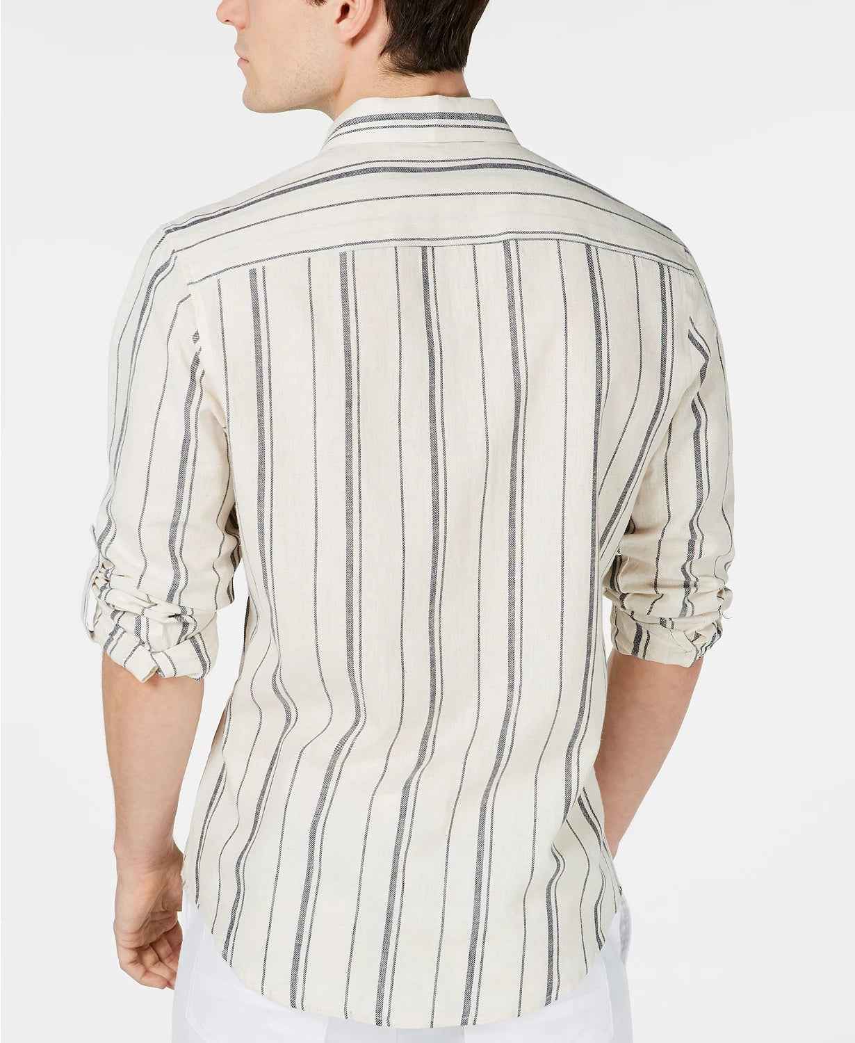Camisa listrada masculina com botões Francis da INC International Concepts, bege-cáqui, tamanho extra pequeno