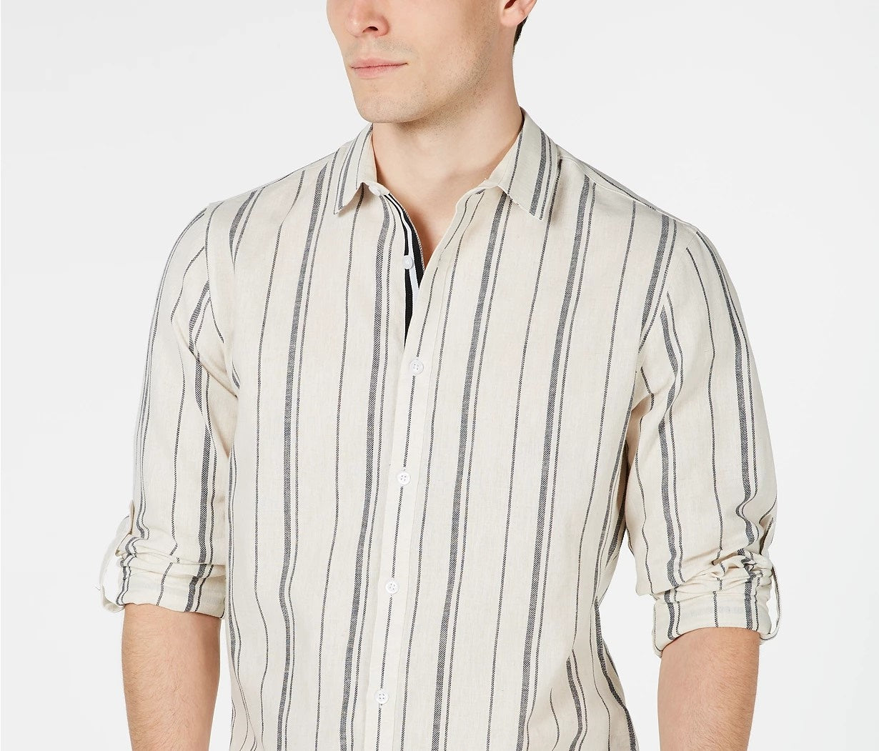 Camisa listrada masculina com botões Francis da INC International Concepts, bege-cáqui, tamanho extra pequeno