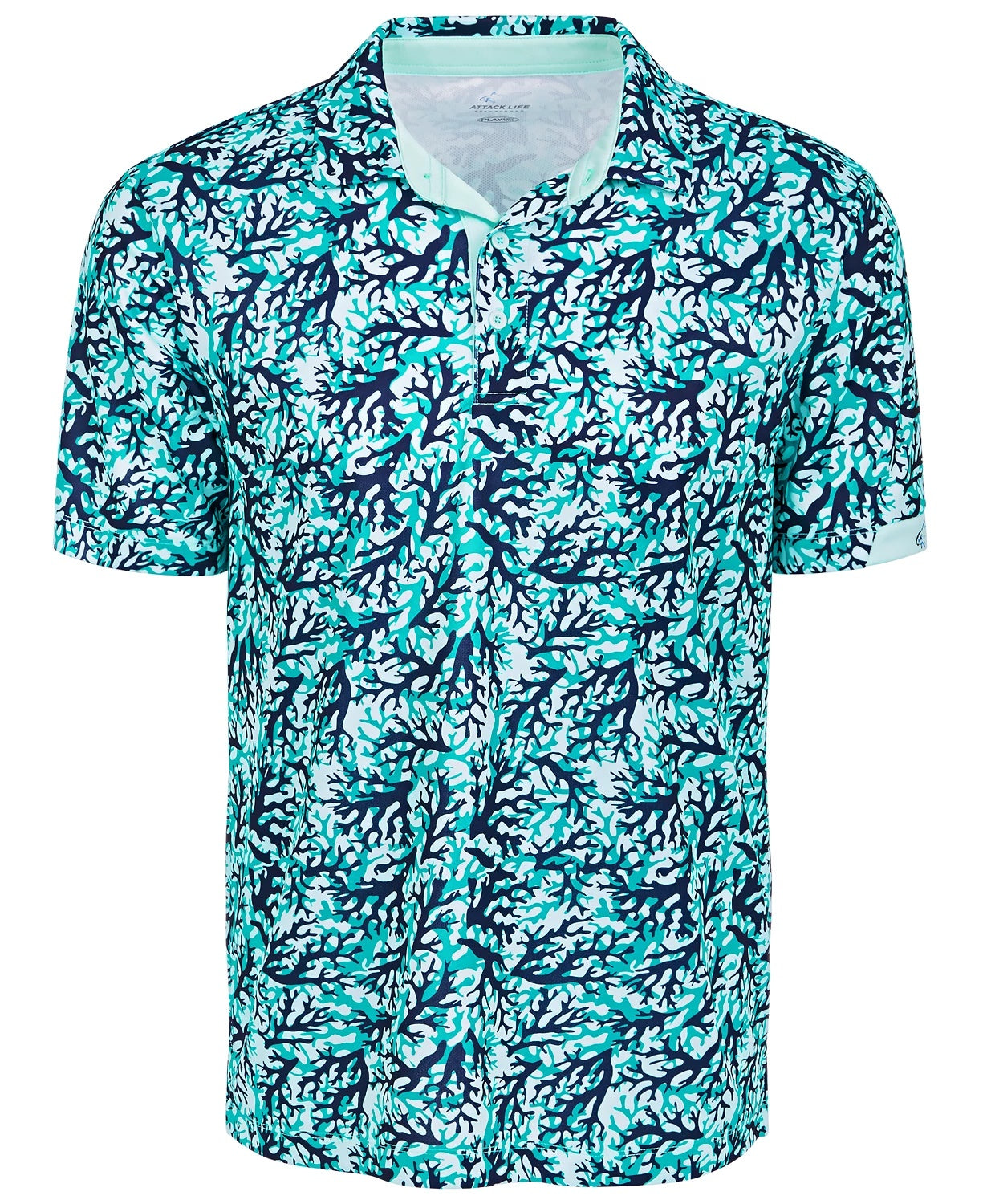 Camisa polo masculina Attack Life By Greg Norman com estampa coral, azul, tamanho médio