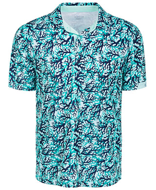Attack Life By Greg Norman Men's All Over Print Coral Polo Shirt Blue Size Medium