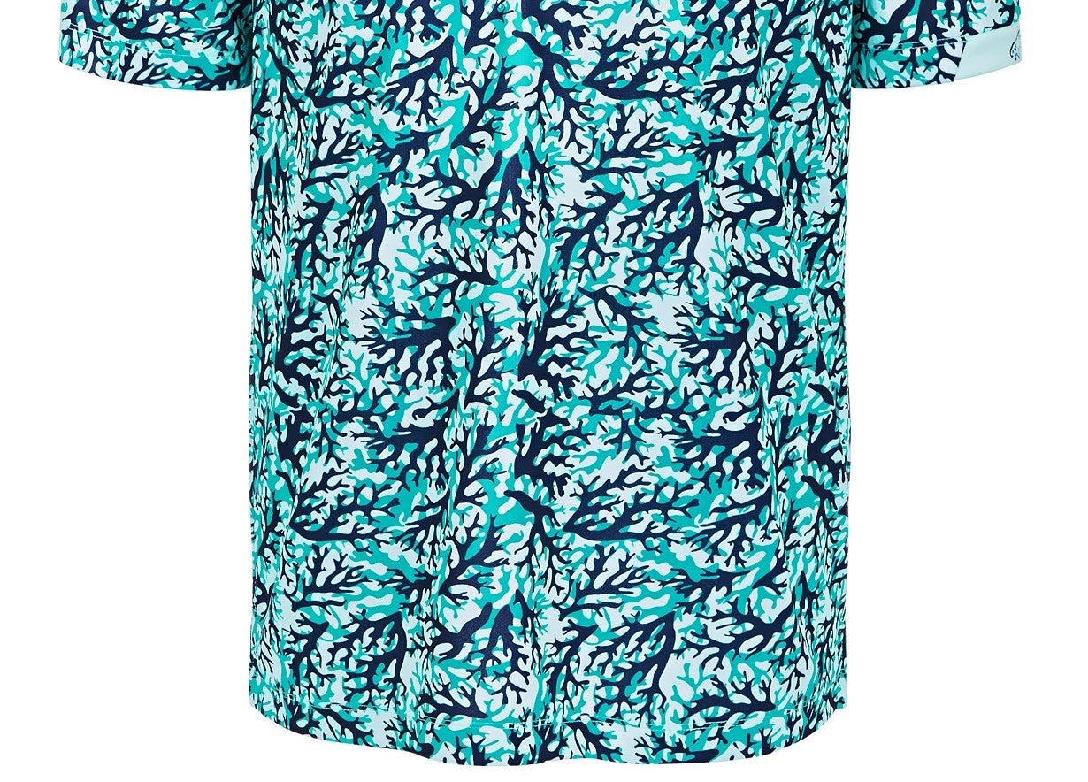 Camisa polo masculina Attack Life By Greg Norman com estampa coral, azul, tamanho médio