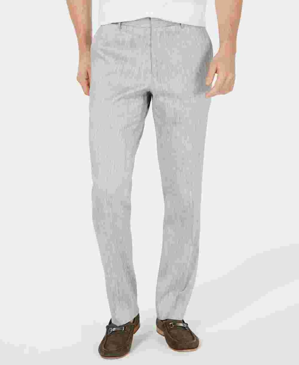 Calças de linho elásticas Alfani masculinas em espinha de peixe, bege, tamanho 34x30