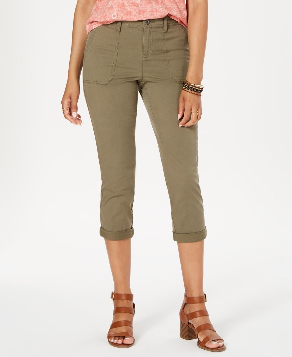 Calça Capri Feminina Petite Utility com Bolso, Verde, Tamanho 10P