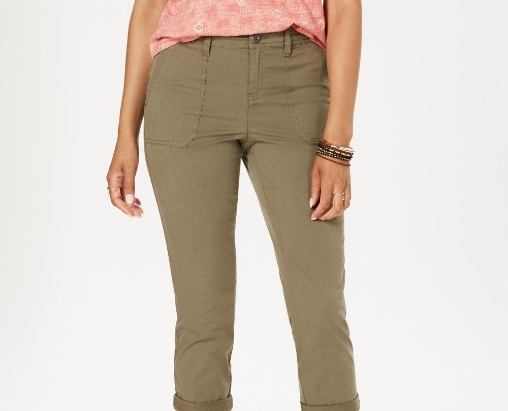 Calça Capri Feminina Petite Utility com Bolso, Verde, Tamanho 10P