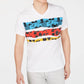 Camiseta masculina listrada com decote em V e estampa gráfica INC International Concepts, branca, tamanho XXG