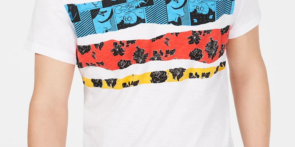 Camiseta masculina listrada com decote em V e estampa gráfica INC International Concepts, branca, tamanho XXG