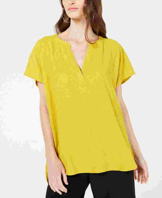 Blusa feminina texturizada com decote em V, tamanho grande, dourada, da Alfani