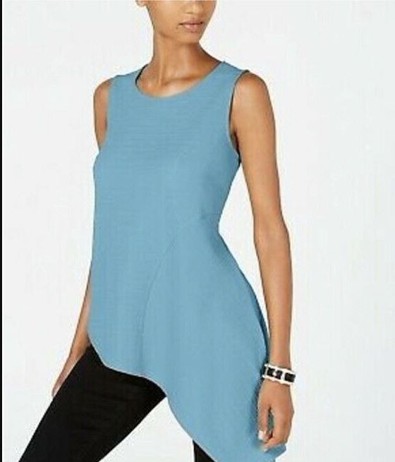 Blusa feminina Alfani com bainha assimétrica, azul, tamanho pequeno e pequeno