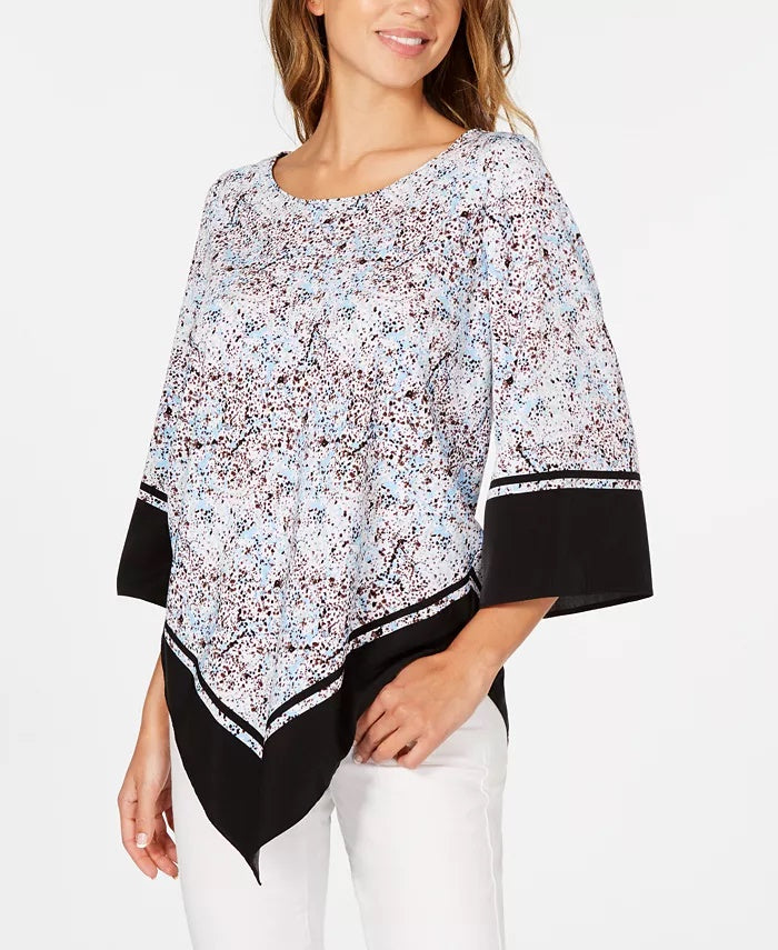 Blusa poncho estampada feminina Alfani, tamanho azul marinho, pequena e média