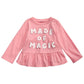 Camiseta infantil de algodão manga comprida com peplum e bainha rosa tamanho 3T First Impressions