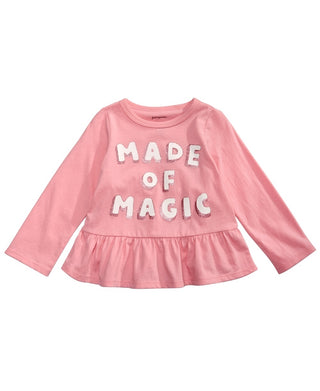 Camiseta infantil de algodão manga comprida com peplum e bainha rosa tamanho 3T First Impressions