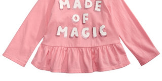 Camiseta infantil de algodão manga comprida com peplum e bainha rosa tamanho 3T First Impressions
