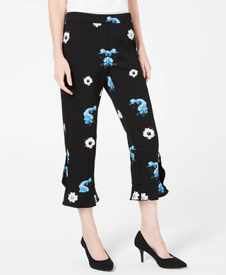 Calça feminina Alfani com estampa floral e babados no tornozelo, preta, tamanho 16