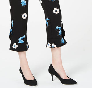 Calça feminina Alfani com estampa floral e babados no tornozelo, preta, tamanho 16