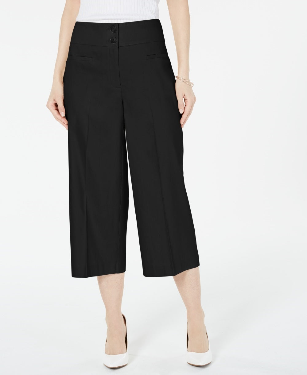 Calça feminina Alfani Petite Wide Leg de linho preta tamanho 12P