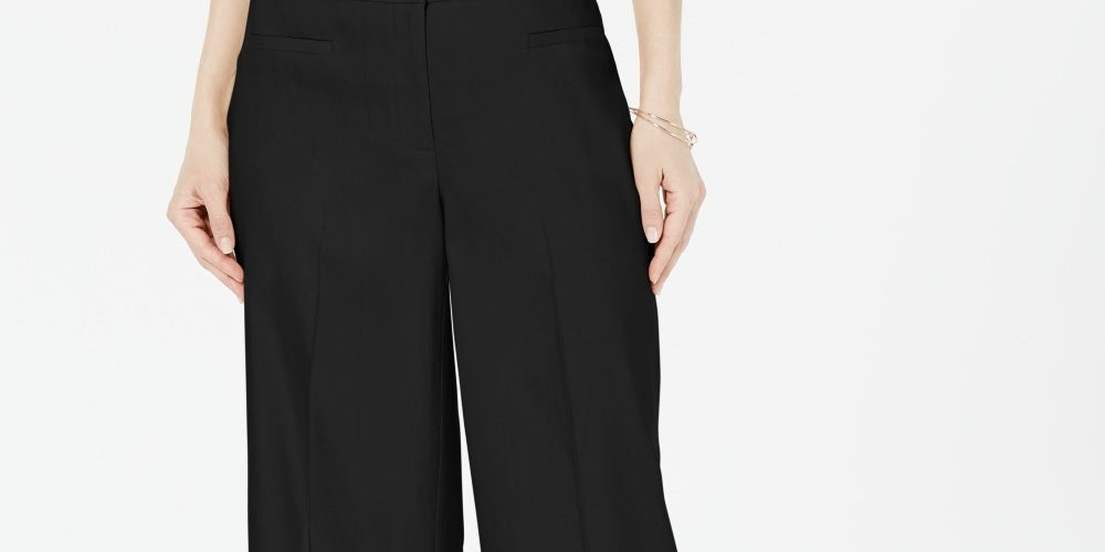 Calça feminina Alfani Petite Wide Leg de linho preta tamanho 12P