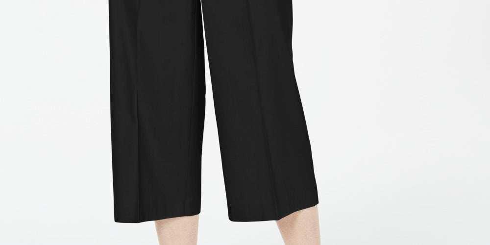 Calça feminina Alfani Petite Wide Leg de linho preta tamanho 12P