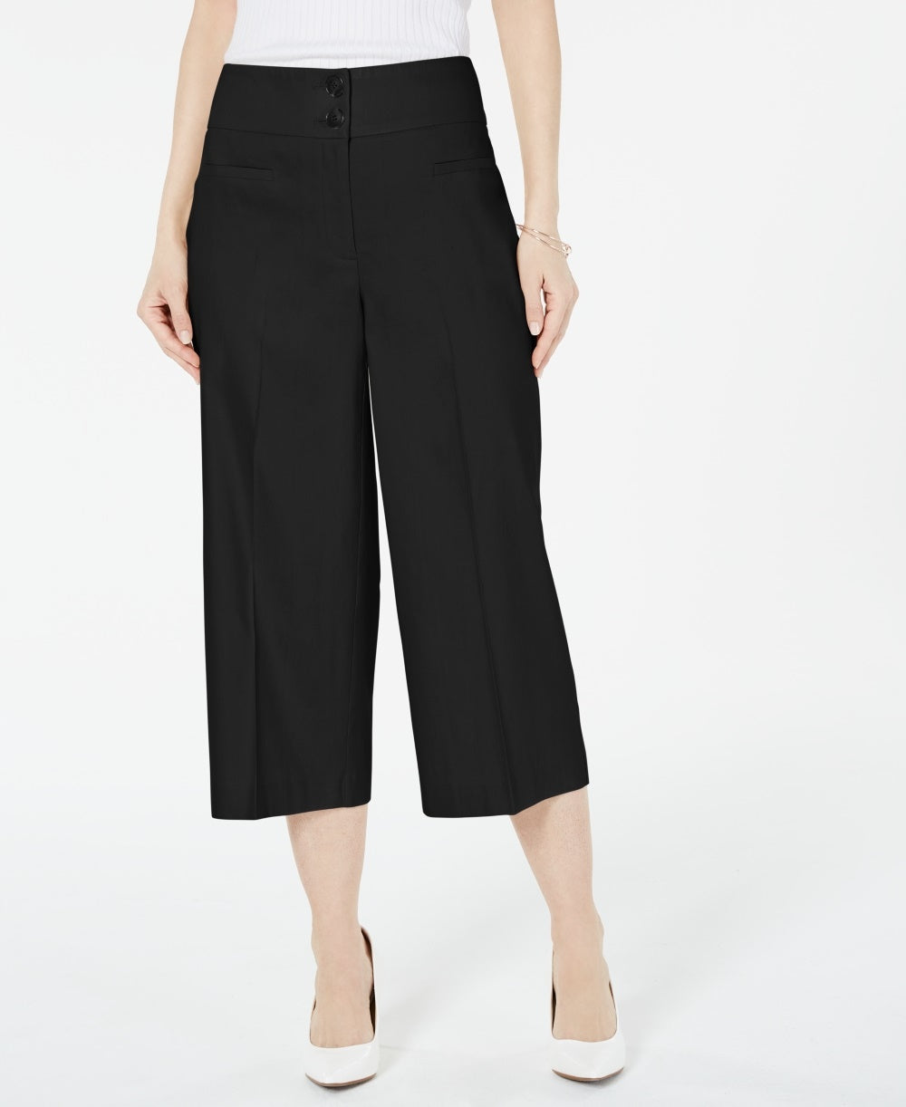 Calça de linho feminina Alfani, perna larga, preta, tamanho 14, pequena