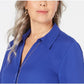 Camisa utilitária feminina JM Collection com detalhes, azul, tamanho pequeno médio