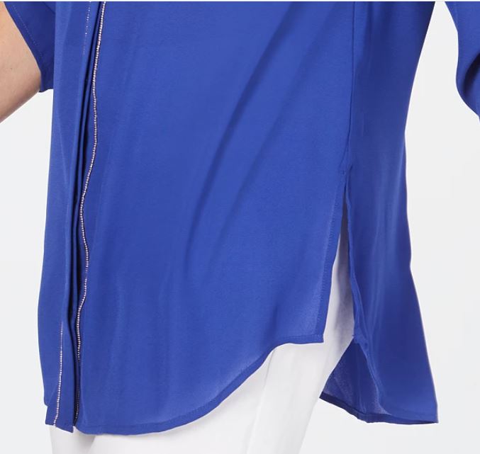 Camisa utilitária feminina JM Collection com detalhes, azul, tamanho pequeno médio