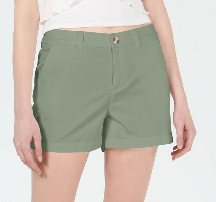 Shorts chino femininos Maison Jules com frente lisa, verde, tamanho 12