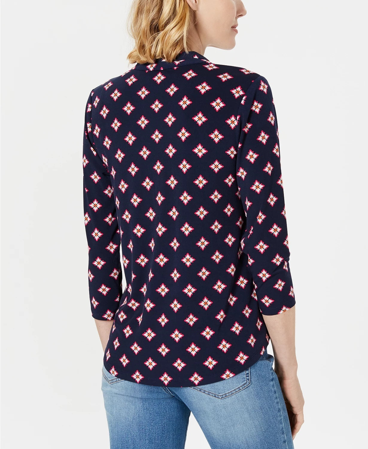 Blusa feminina estampada Charter Club com manga 3/4, azul, tamanho P