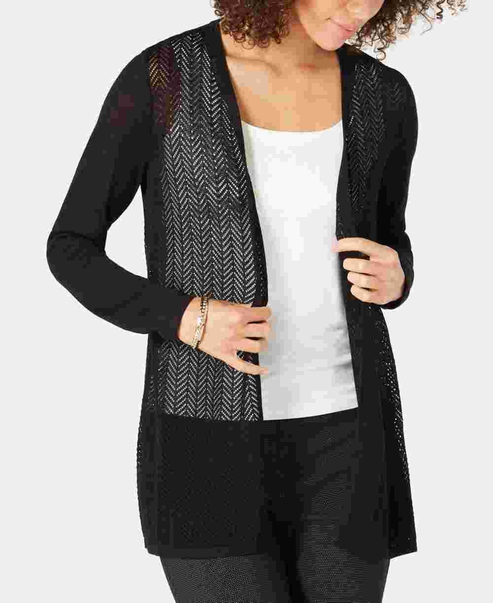 Cardigan feminino Charter Club com abertura em renda, preto, tamanho grande