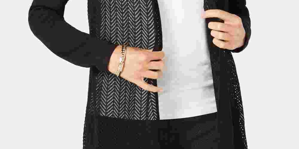 Cardigan feminino Charter Club com abertura em renda, preto, tamanho grande