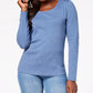 Blusa feminina Karen Scott de algodão com decote redondo, azul, tamanho grande