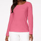 Karen Scott Blusa de algodão com decote redondo feminina, rosa escuro, tamanho grande